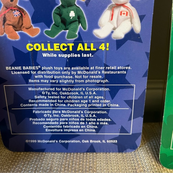 RARE McDonald's Brittania Erin Glory & Maple TY Beanie Babies Bear Complete Set - Picture 8 of 16